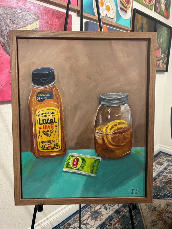 Honey Lemon Tea Still Life Painting Cozy Kitchen Wall Art Framed
