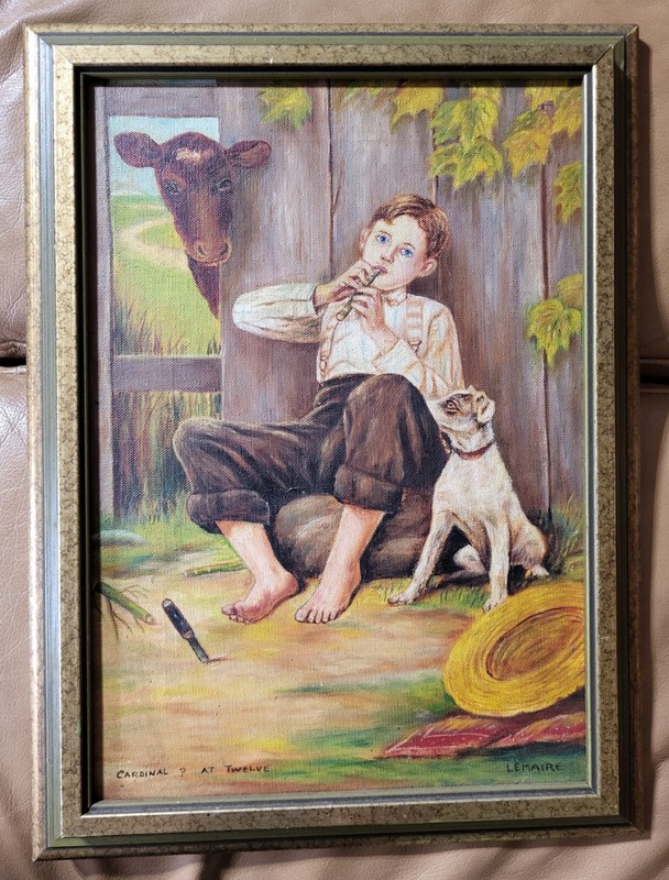 Barefoot Boy Playing Flute Rockwell, Cardinal At Twelve Signed Lemaire Painting
