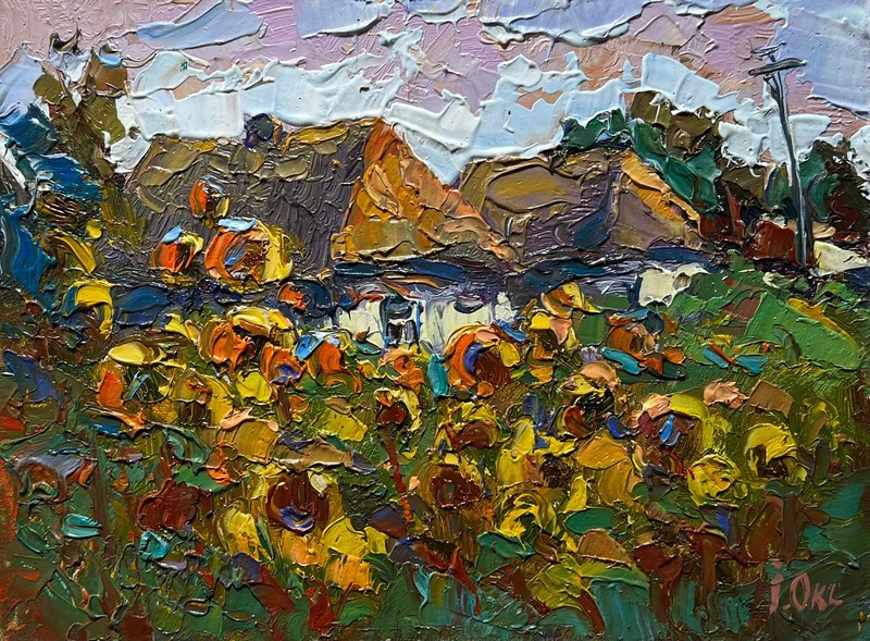 Oil Painting Cozy Village Life O. Ivanyuk Landscape Unframed Original nAAA3984