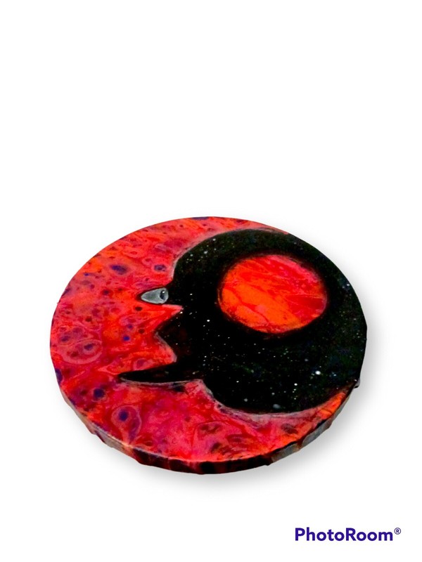 8 inch Boho Celestial Moon Abstract Painting on Round Canvas gallery