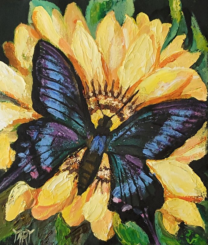 YARY DLUHOS Butterfly Insect Spring Flower Nature Original Art Oil Painting