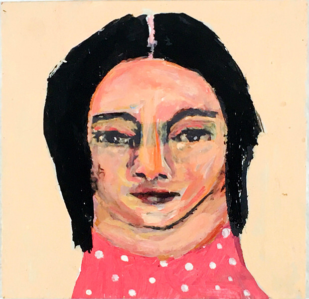 Miniature Acrylic Woman Portrait Painting Original 4×4 Polka Dot Art Miz Katie