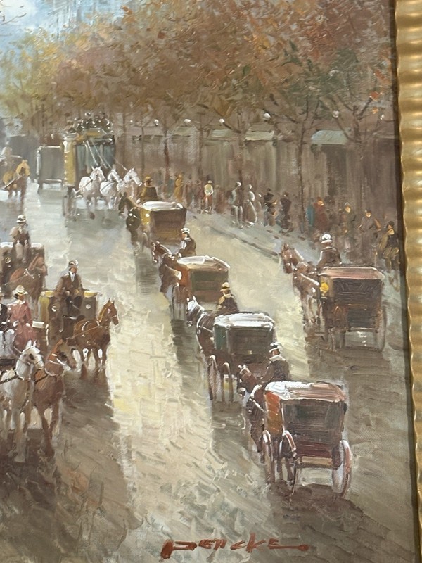 T E Pencke original oil painting on board “Paris scene” Large gallery