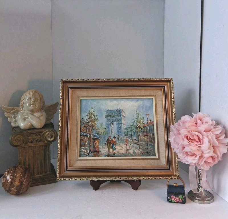 VTG MCM Impressionist Paris Street Scene signed "Burnett";Lovely, Ornate Framing