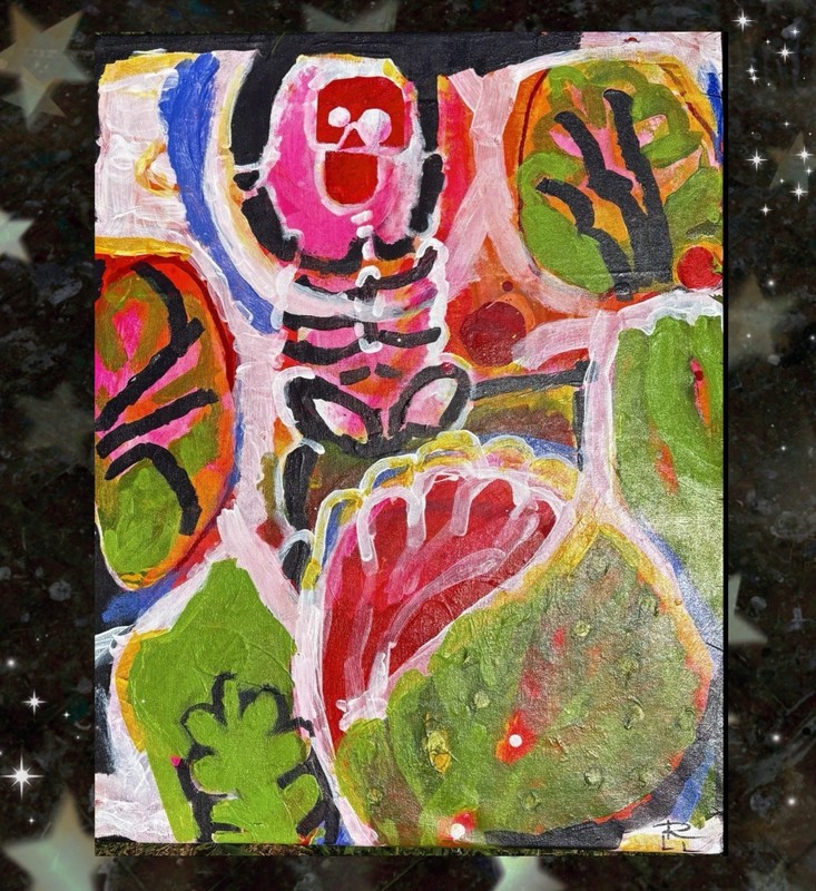 Just One Life Skeleton Garden Painting Abstract Expressionism Art Modern OOAK
