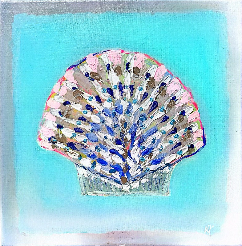 OOAK Seashell Original Painting on Canvas 12×12 by Kinghorn