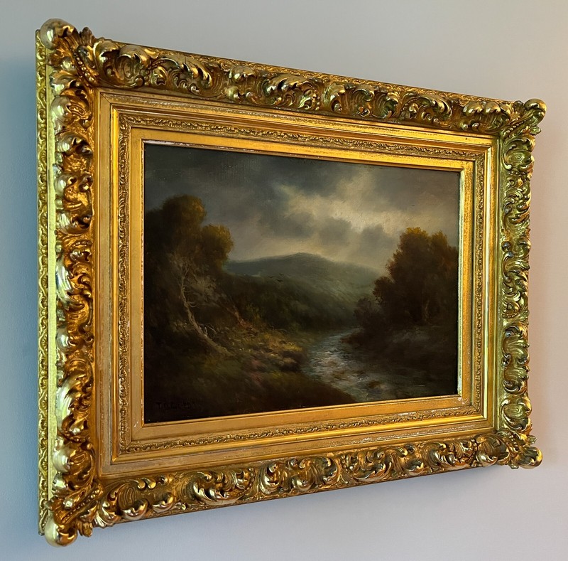 Gorgeous Thomas Bailey Griffin (1858-1919) Landscape Painting+Antique Gilt Frame gallery