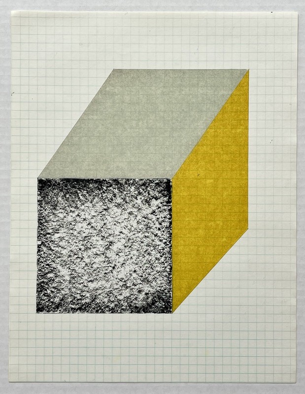Vintage Geometric Abstract Oil Pastel & Charcoal Drawing On Graph Paper MCM