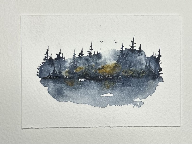 ACEO MN Boundary Waters Lake Abstract Watercolor Painting By Sasha Lehto