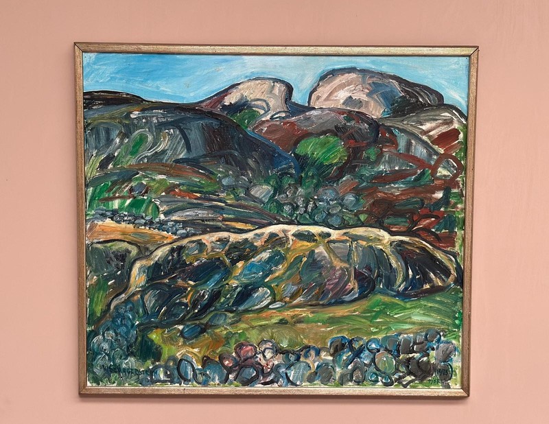 Swedish Oil on Canvas“Berg Tjörn Landskap” by Werna Schagerström – 1973 78×70 cm