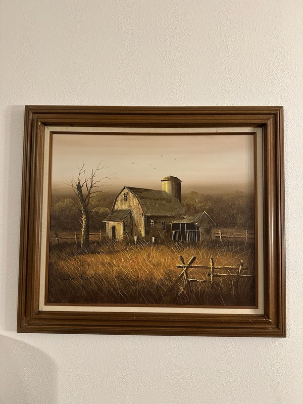 Original William Newport Barn Oil Painting – Rustic Americana Farm Scene 36×24