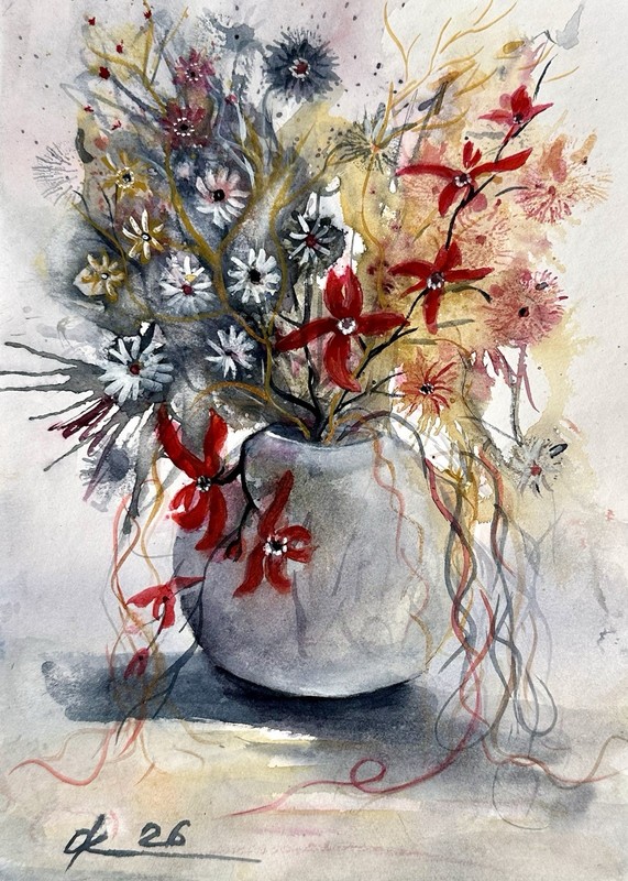 Abstract bouquet wild flowers In Wase Original Kitchen Decor Summer Gift Mother