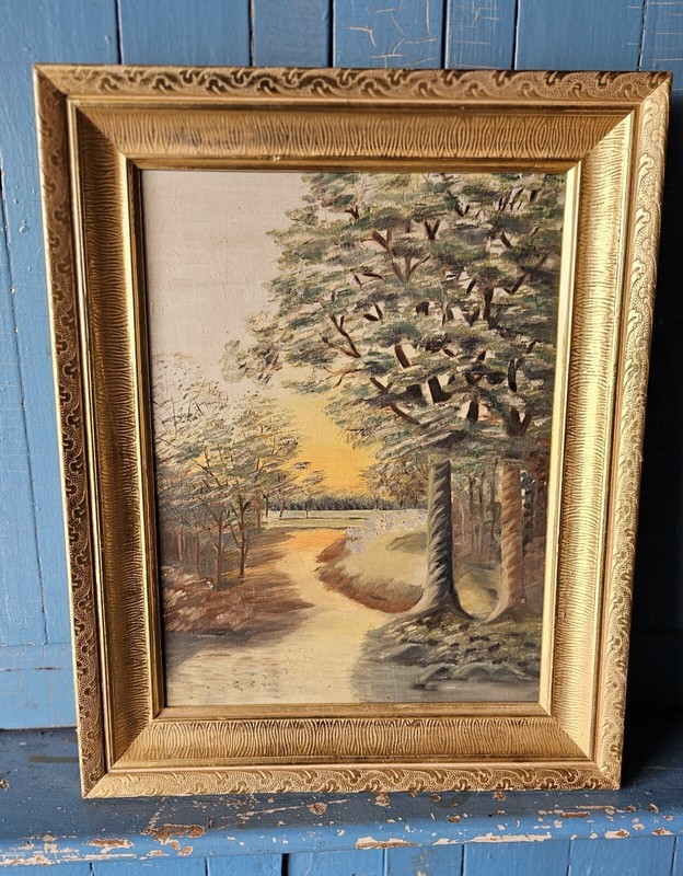 Vintage Landscape Painting 12x 16 Primitive Niave