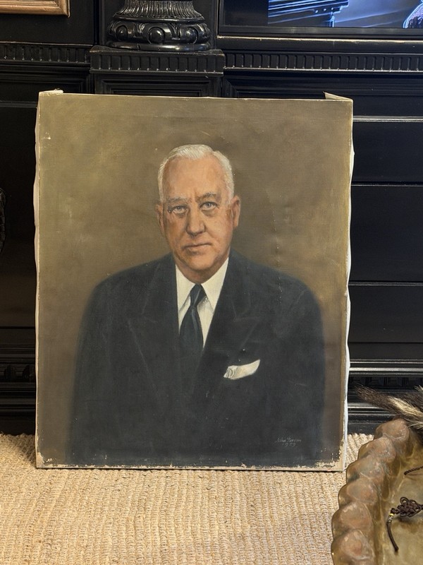 Large Oil Portrait Painting Mid Century Businessman 25X30 Inches