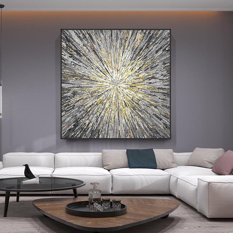 Gold Foil Lines Hand painted Oil Painting Abstract Texture Painting Dining Room