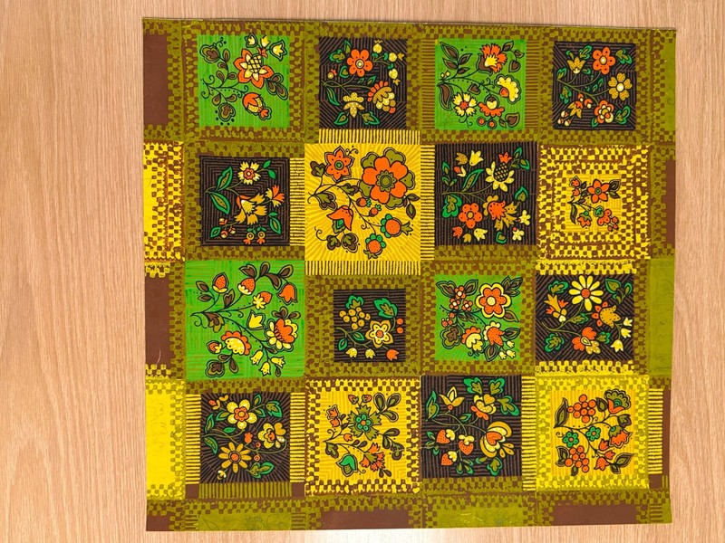 Original Gouache Textile Design Folk Floral 16-Panel Patchwork Sampler Sheet