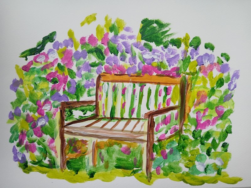 Abstract/Impressionism Garden Bench 11x14 Handmade Colorful Art Painting gallery