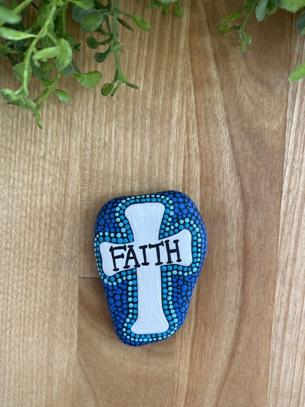 Handpainted Rock W/ Cross Design & The Word Faith Dot Painting gallery