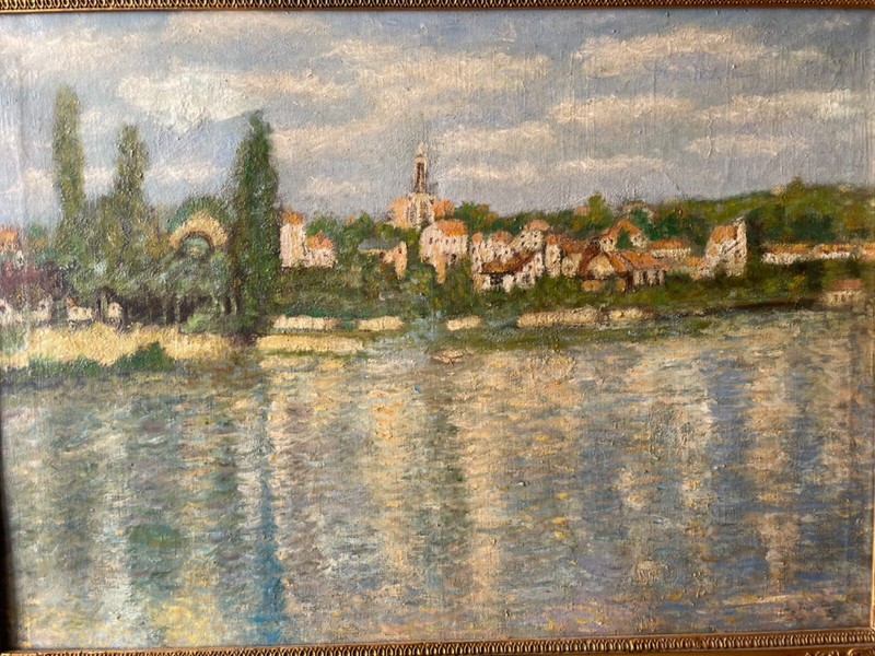 CLAUDE MONET ? 19th - GREAT IMPRESSIONIST ANTIQUE OIL / CANVAS - RIVER LANDSCAPE gallery