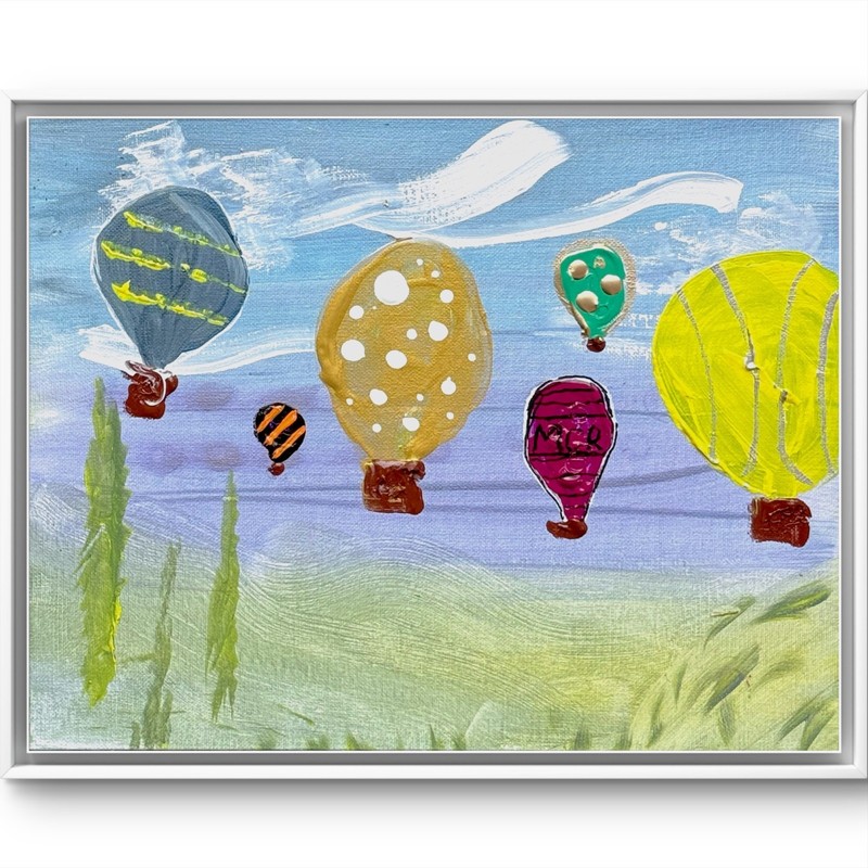 Hot Air Balloons Flying Original Mixed Media Folk Wall Art 11x14 Canvas Board gallery