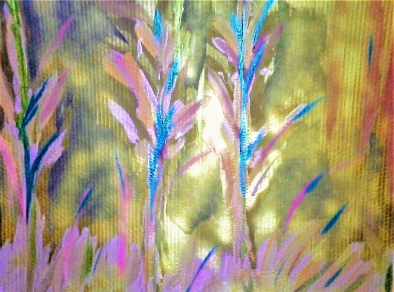 PAINTING, ‘IN A GOLDEN FOREST#1’,ACRYLIC,24K GOLD PAINT,CARDBOARD,FREE SHIPPING!
