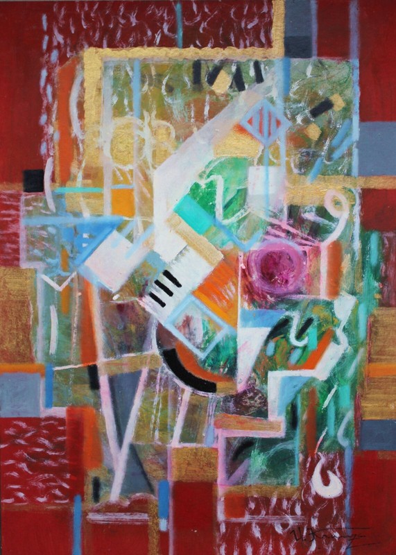 Uldis Krauze, Musical cafe 2020. Cardboard, oil, acrylic, 70x50 cm