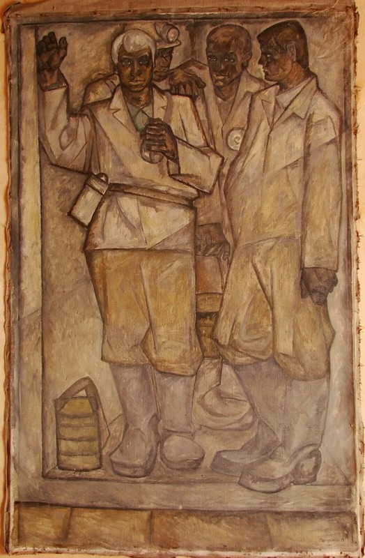 Ukrainian Soviet USSR Oil Painting avant-garde realism cubism miners working man