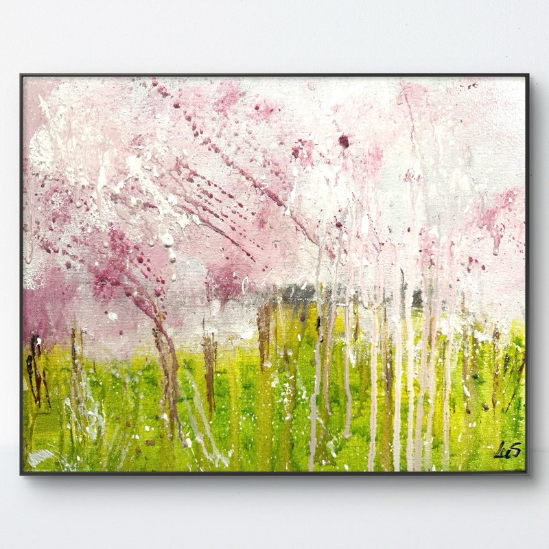 Original Art Abstract Expressionism 11×14 Cherry Blossom Handmade Signed 196