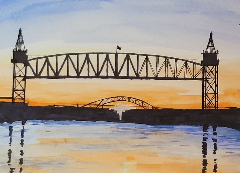 Bourne Trainbride Cape Cod Nauticla Water Color Painting by Cape Cod Artist