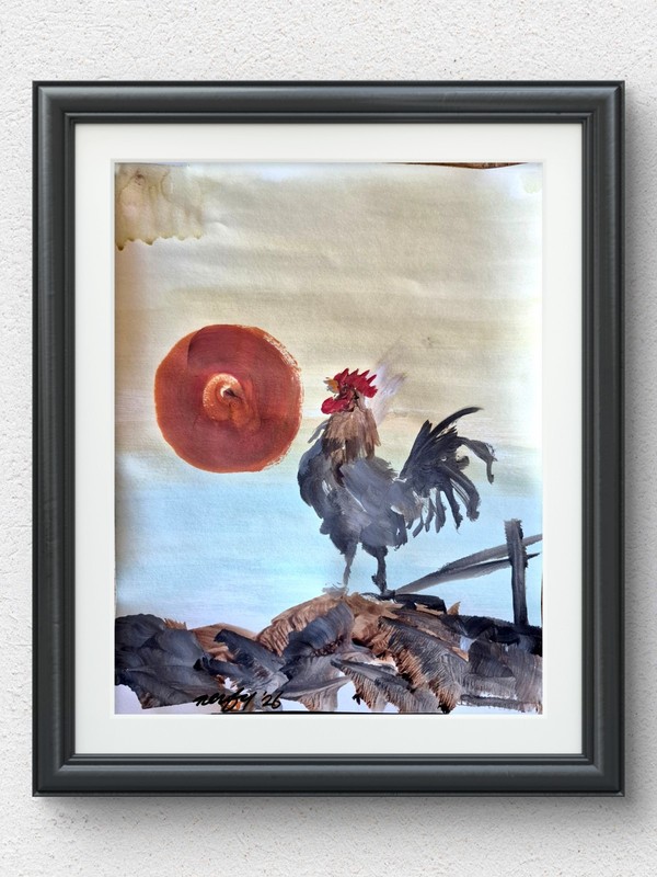 Original Modern 11×14 Acrylic Animal Painting Signed Paper Muted Earth Tones P76