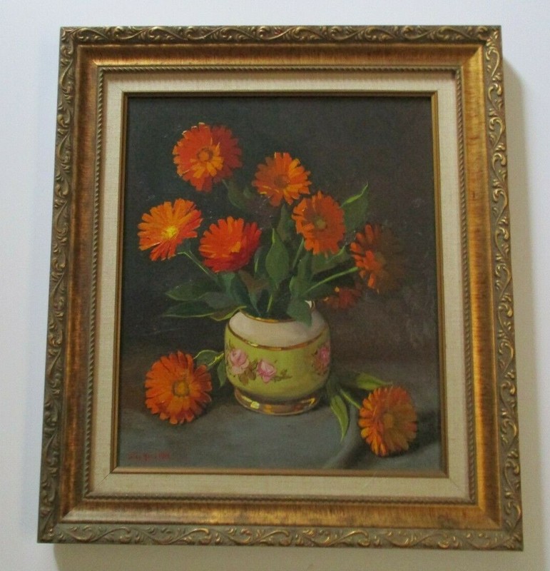 DIEZ MENA OIL PAINTING FLORAL FLOWERS PORCELAIN VASE SPAIN SPANISH STILL LIFE