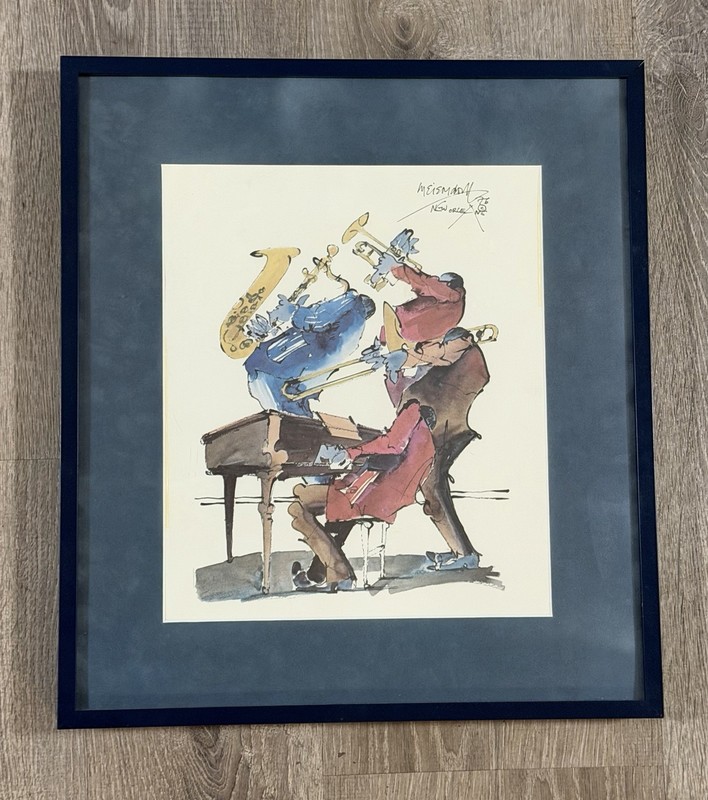 1976 Leo Meiersdorff Watercolor Painting New Orleans Jazz Musicians Pro Framed