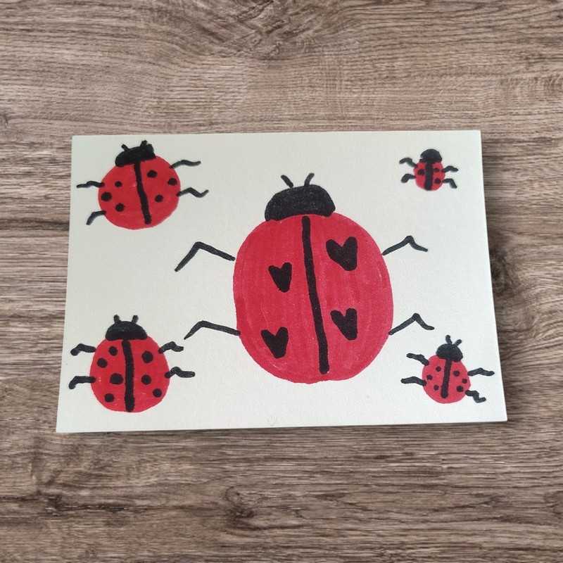 Original ACEO, Ladybugs, Marker Art, Signed By Artist