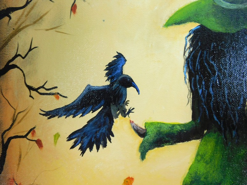 Witch Wiccan Painting Halloween Fall Autumn Original Art by Rain Crow gallery