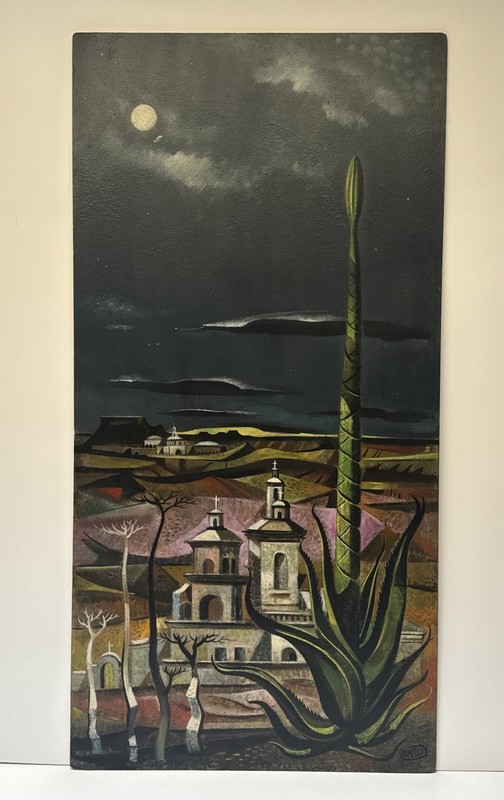 Mid Century Painting Large Dusso Famous Finest Landscape Mission Church Cubism