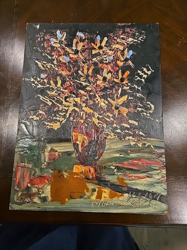 Morris Katz Original Painting 12×16 Inches Circa 1971 Floral Explosion