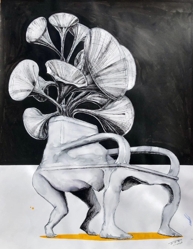 ALAIN DONATE CUBAN ART Painting ORIGINAL SKETCH DRAWING INK /CARDBOARD 20″X 26″