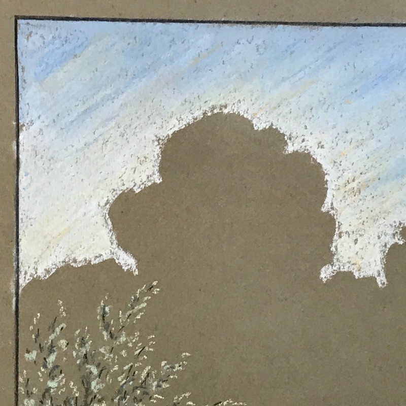 English Cottage - Original Chalk Drawing by A. C. Swan, Signed gallery