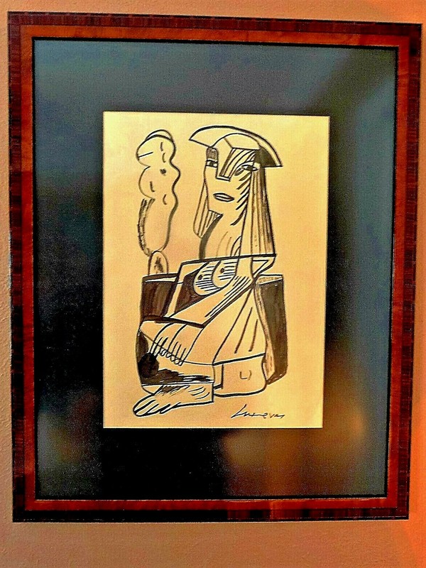 1970 ORIG SIGNED JOSE LUIS CUEVAS WATERCOLOR PAINTING CUBIST WOMAN W/ PROVENANCE