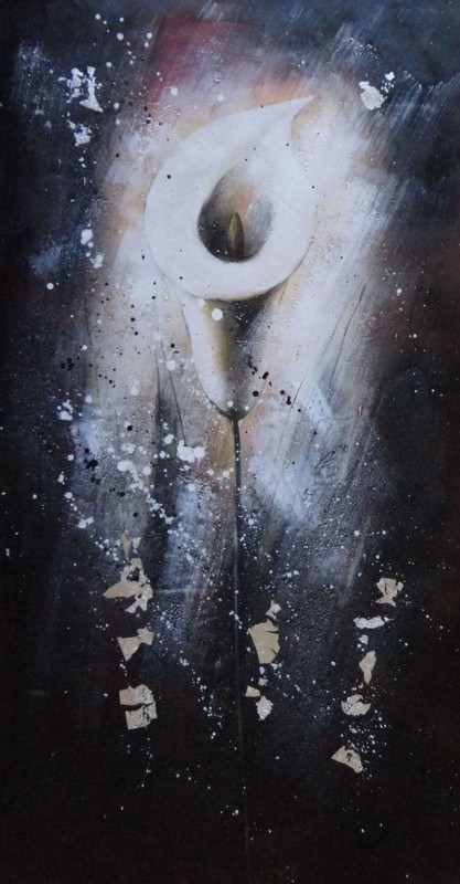 48×24 Large White Calla Lilly in a Modern Setting Oil Painting Flower Lily