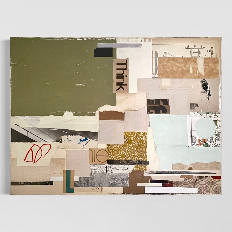 Original 18×24″ Mixed Media Modern Art Collage on Canvas «Itinerarian»