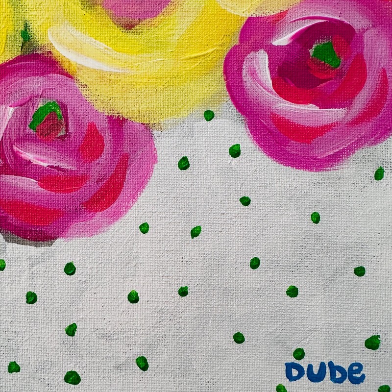 Original Painting Still Life Roses White Polka Dot Vase 12" x 12" JERI DUBE gallery