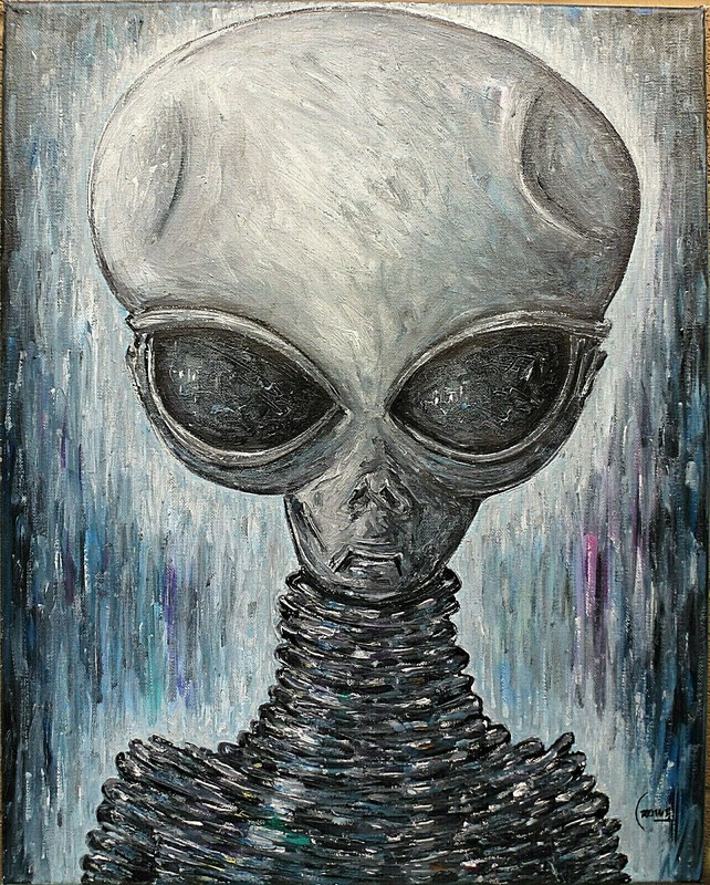 A 1947 Roswell Alien grey new original 16×20 canvas Big painting signed Crowell