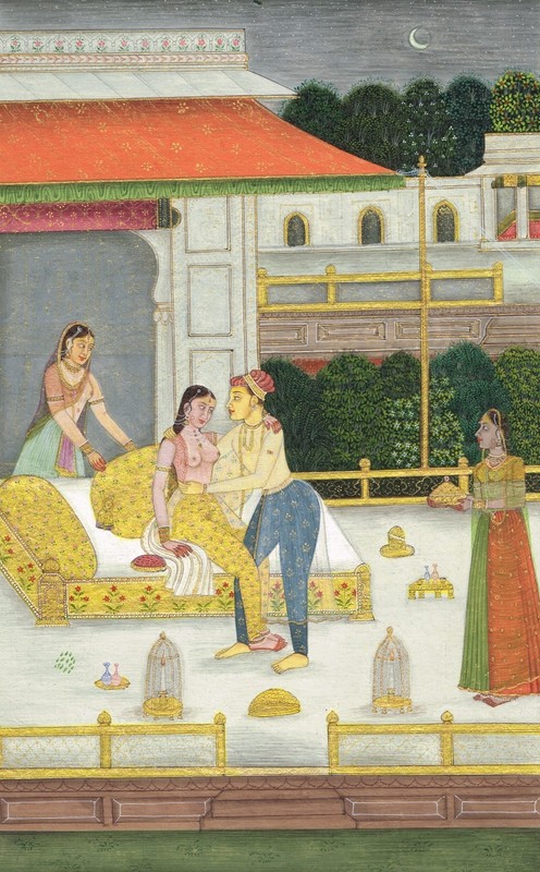 Indian miniature Painting Of Mughal King And Queen Love Scene On Terrace8.5X10.5 gallery