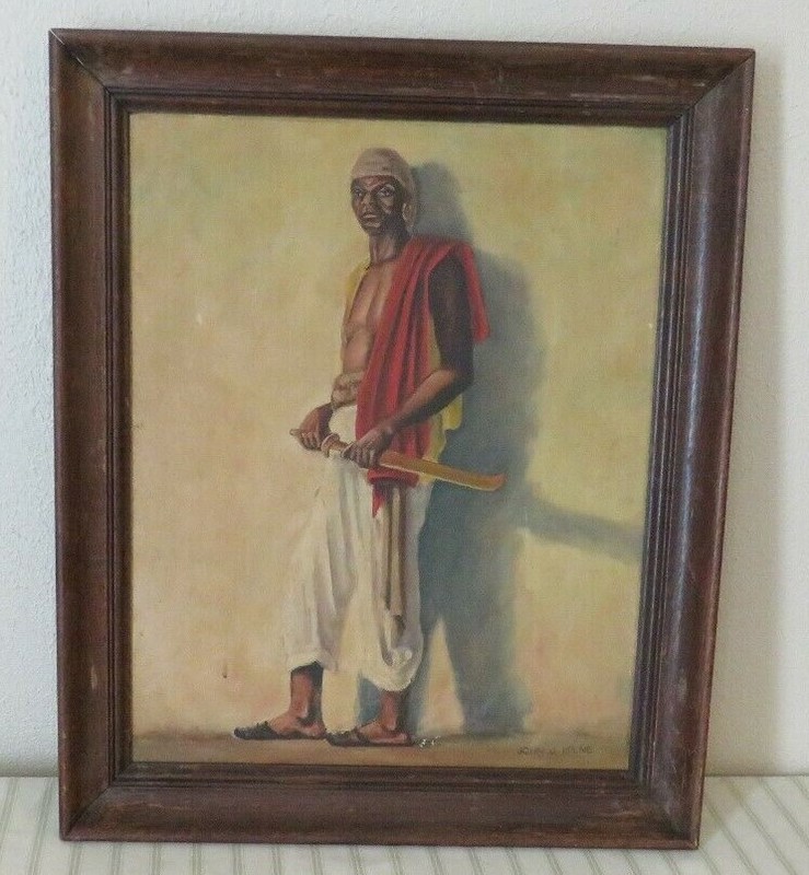 FRAMED OIL ON BOARD PORTRAIT OF AFRICAN WARRIOR BY JOHN J. MILNE