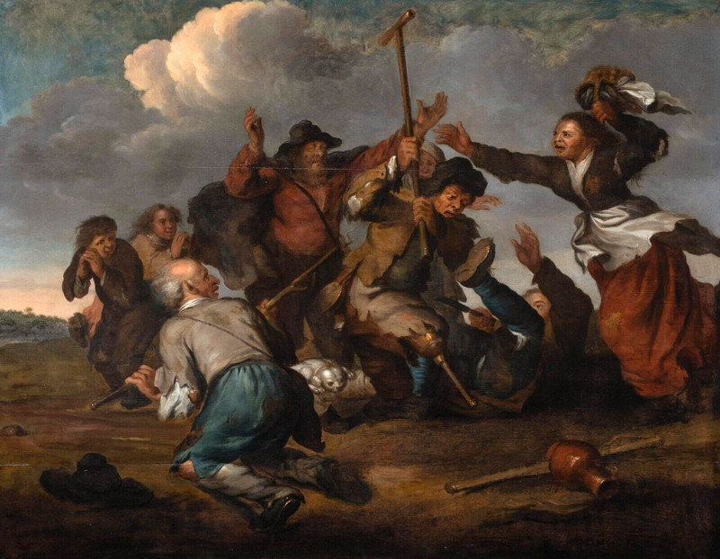 Large 17th Century Dutch Old Master Battle Of The Peasants Fighting M D HOUT