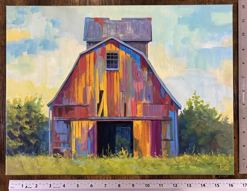 Colorful Red Barn Original Acrylic Painting Farmhouse Country Landscape Wall Art gallery