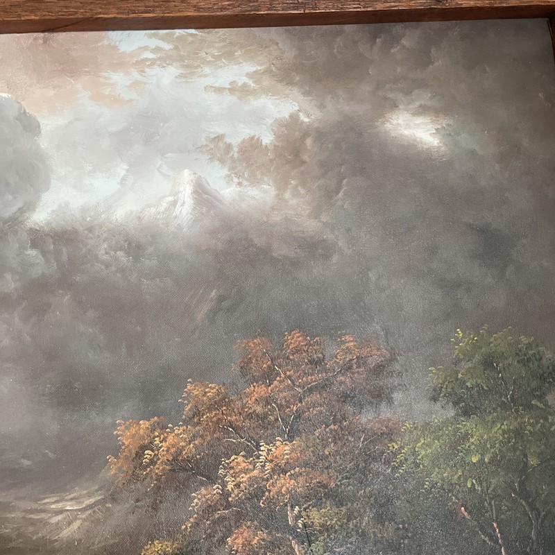C.Cerlatti Original Oil Painting Deers Mountain Waterfall Landscape Framed 41x28 gallery