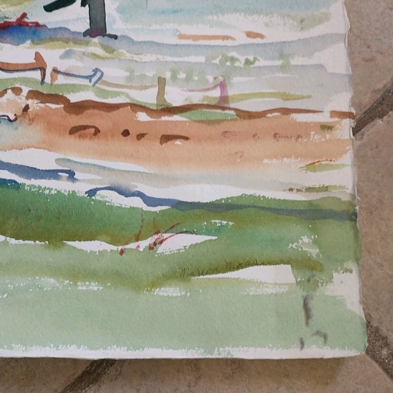 Vtg Watercolor Painting Landscape Farm Barn Pastel Wall Decor Signed 15x22" gallery