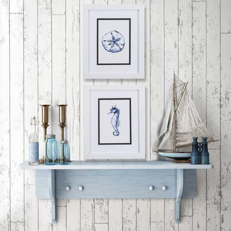 Clam Shell / Sand Dollar Seahorse 2 Piece Framed Canvas Transfer Coastal Art Pri gallery
